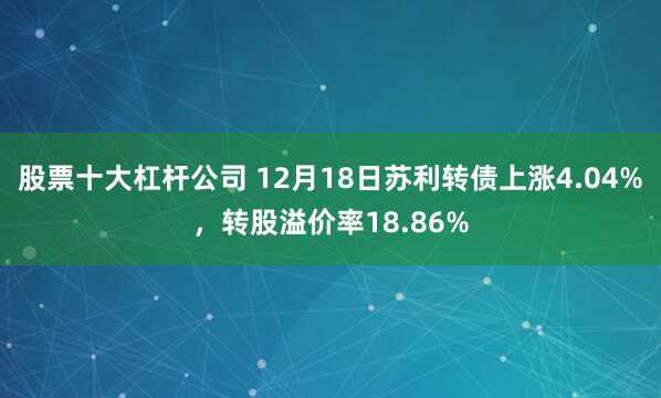 股票十大杠杆公司 12月18日苏利转债上涨4.04%，转股溢价率18.86%